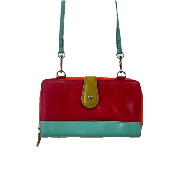 Unbranded Handbags - RFID Colorblock Crossbody Mini Bag Leather Travel Red Orange Blue